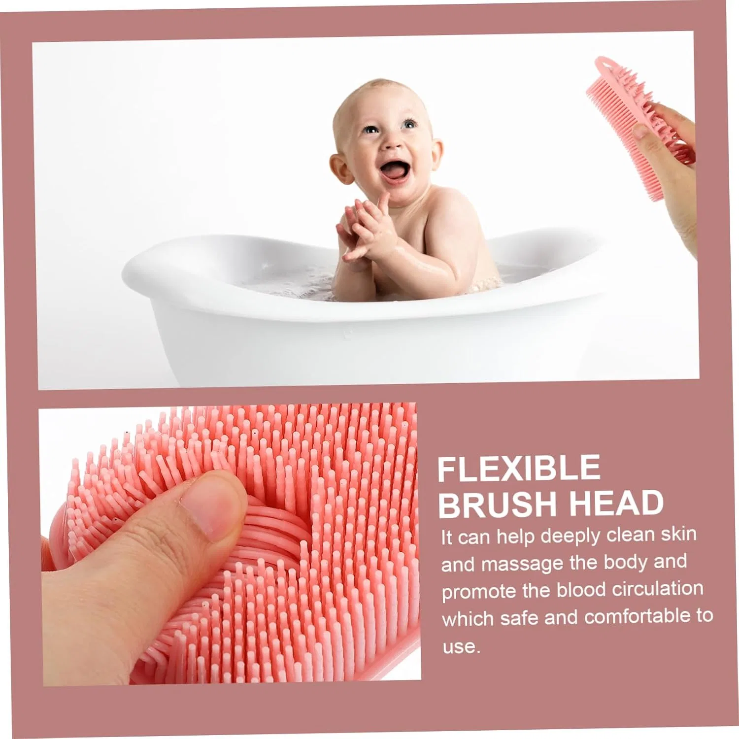 Щетка для тела силиконовая, MUCKLILY, 1 шт, 14.3x7x3.6 см, Pink — фото 4