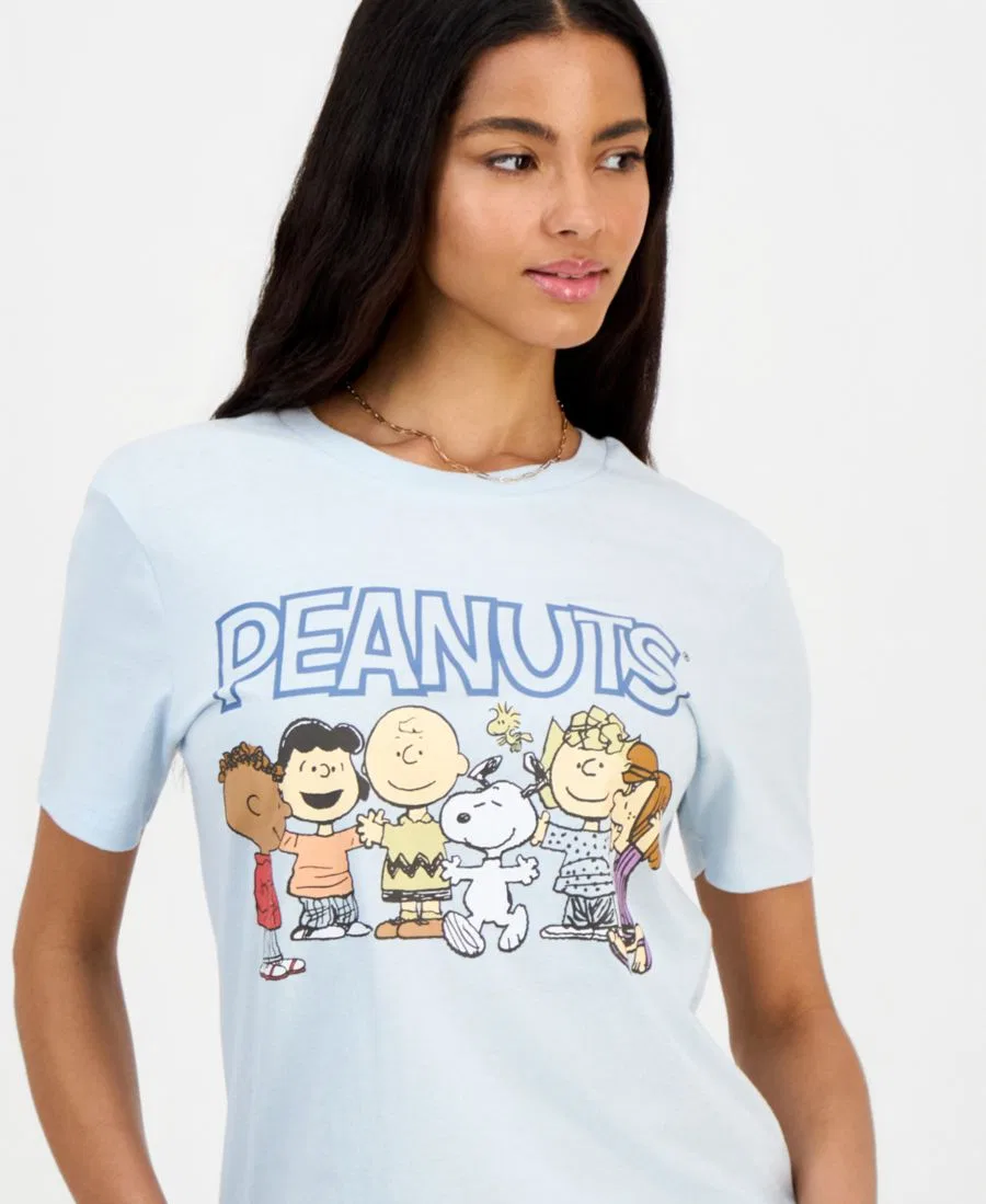 Футболка с круглым вырезом и принтом Peanuts, модель Friends Graphic-Print Peanuts, Baby Blue — фото 3