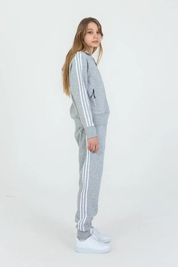 Детский спортивный костюм для девочек с капюшоном Black One, Gray Melange — фото 3