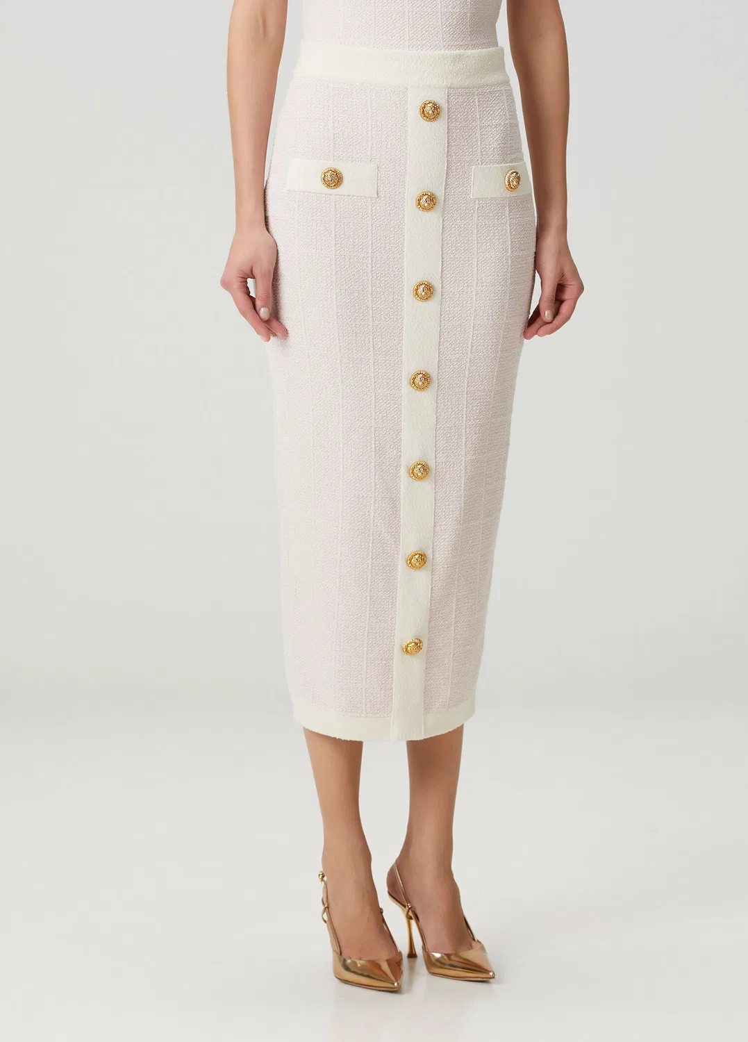 Юбка миди твид Balmain, pink-white — фото 2