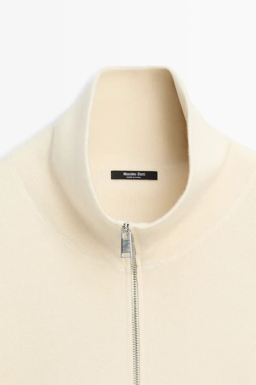 Кардиган Massimo Dutti Cotton Knit Zip-up, ванильный — фото 2