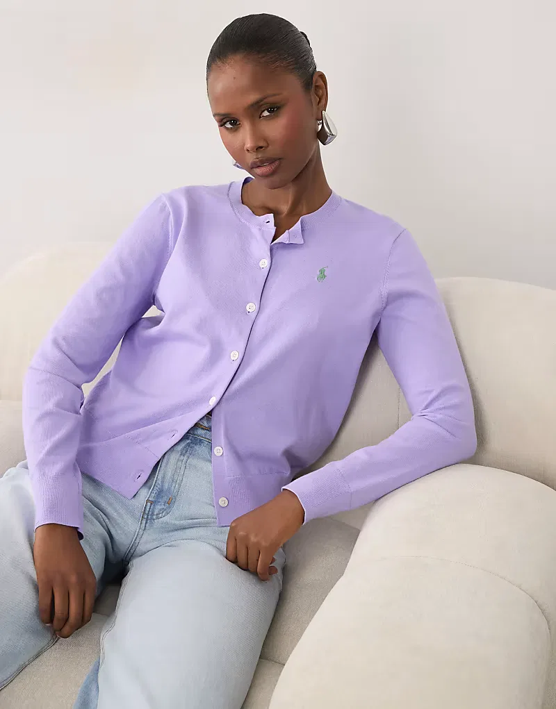 Кардиган из тонкой вязки с логотипом Polo Ralph Lauren, лавандового