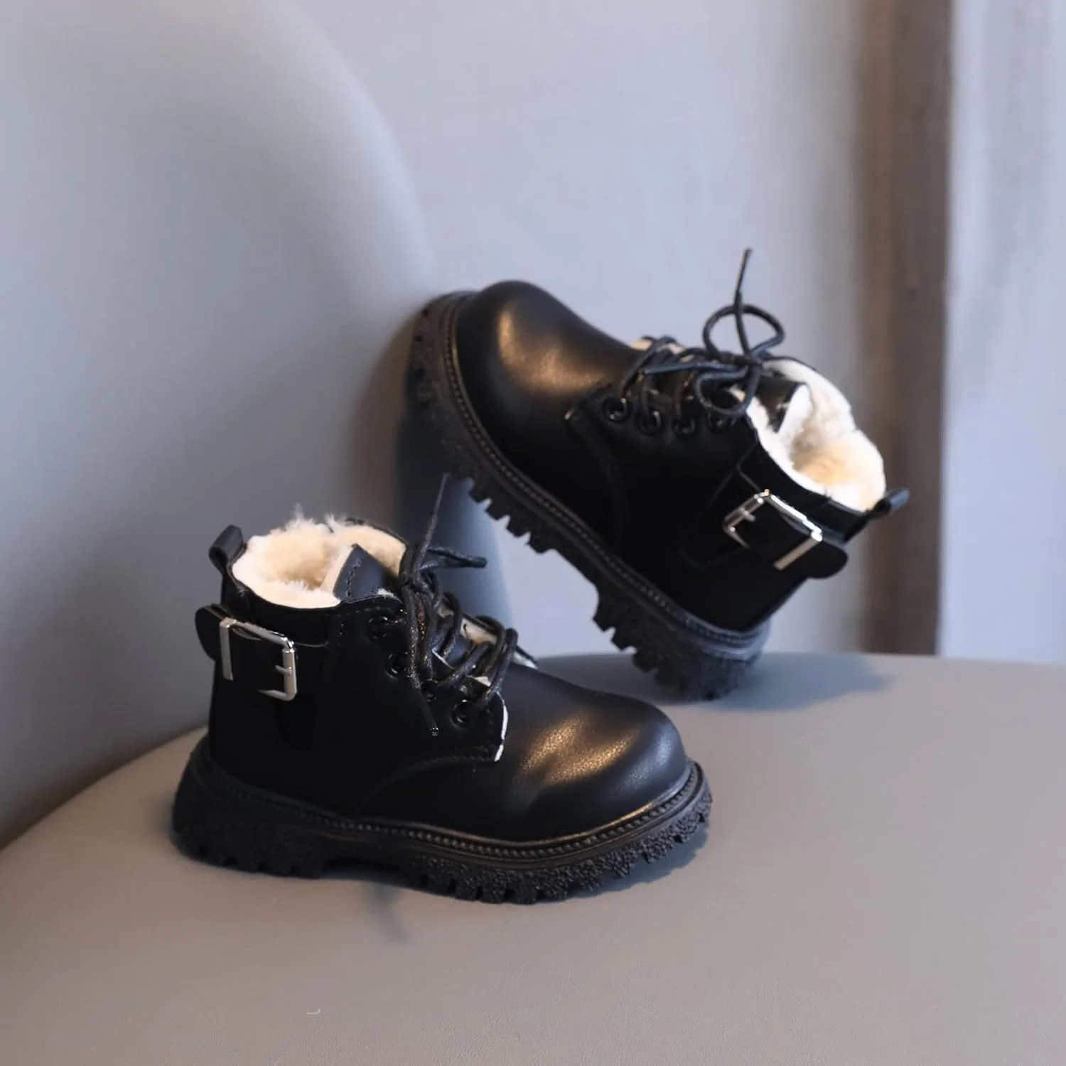 Детские ботинки для девочек на меху со шнуровкой Zzalalana, Black — фото 3