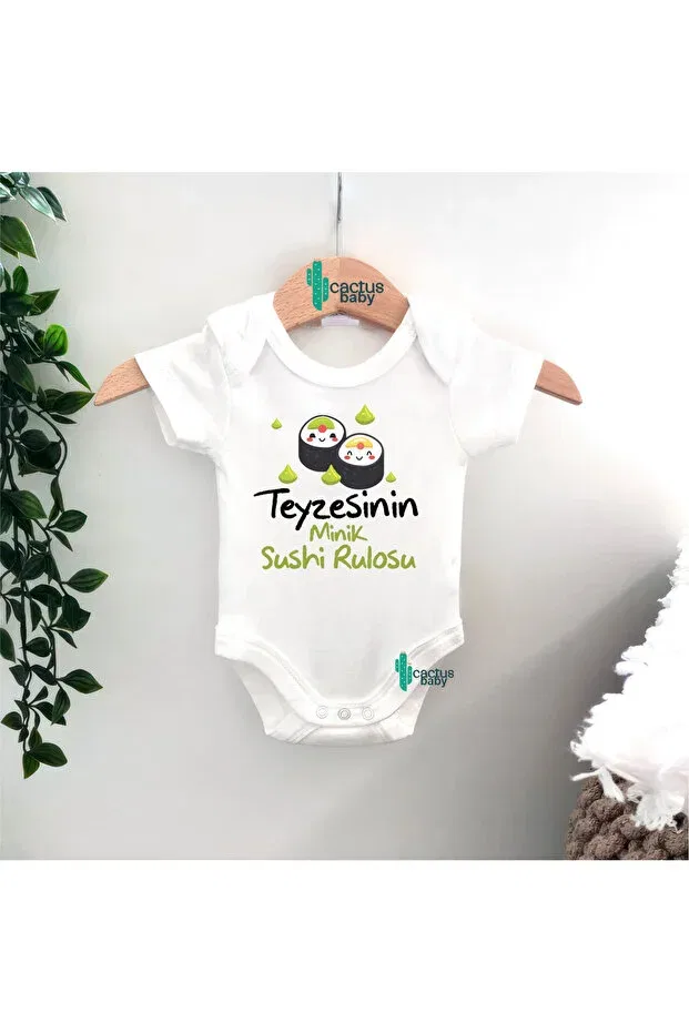 Детское боди для новорожденных с принтом Teyze - hala - abla - yenge - anne written optional sushi roll baby bodysuit Cactus Collection, Aunt