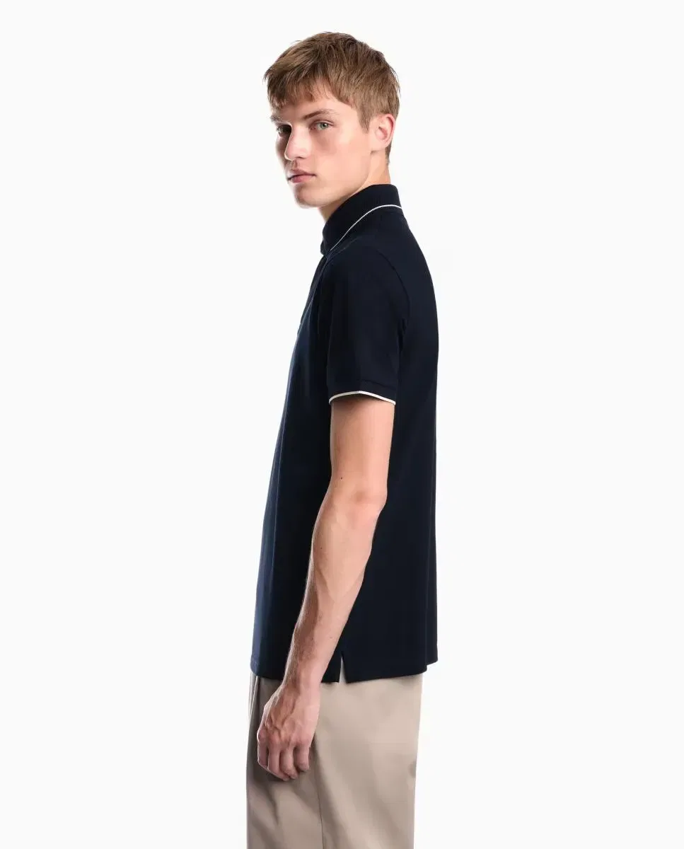 Мужское поло slim fit с вышивкой Emporio Armani, Azul Marino — фото 4