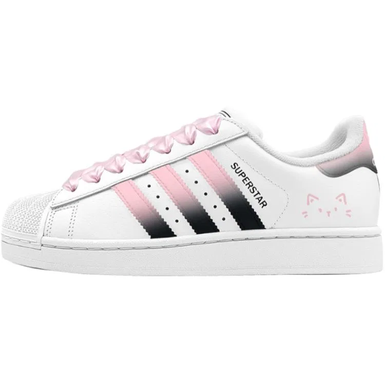 Детские кроссовки для скейтбординга с низким профилем Superstar 2 Adidas Originals, Black White Pink — фото 3