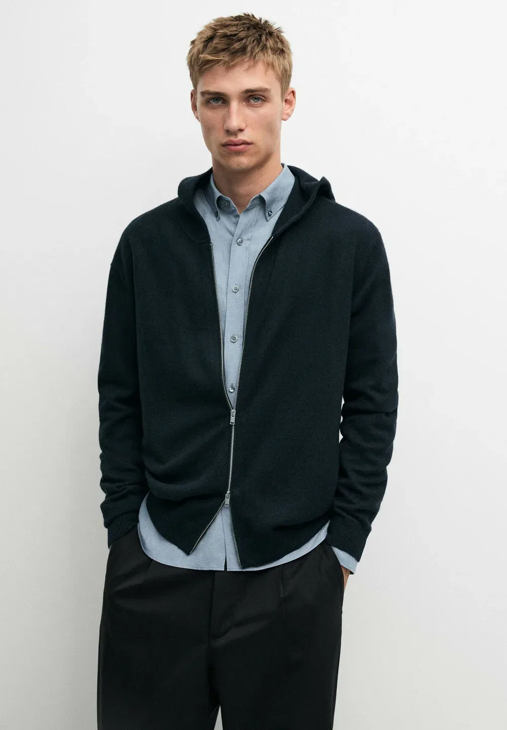 Кардиган с капюшоном из 100% кашемира - кардиган Massimo Dutti, Dark Blue