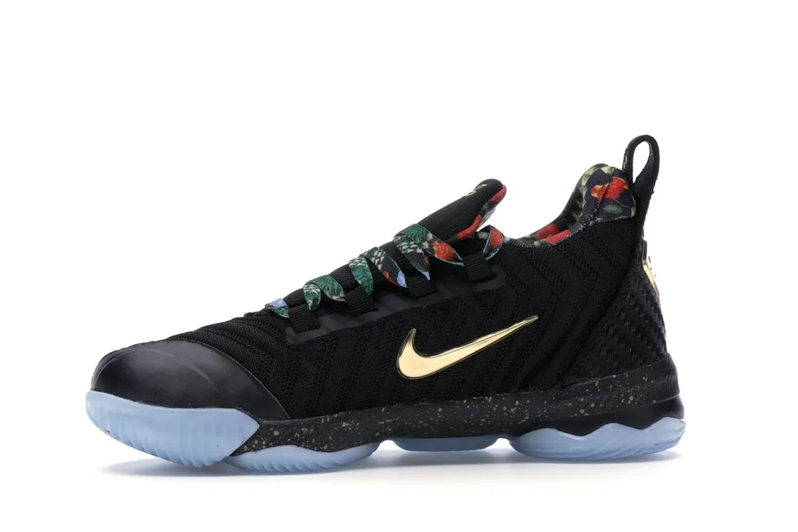 Детские кроссовки для мальчиков баскетбольные Nike LeBron 16, Black/Metallic Gold-Rose Frost — фото 3