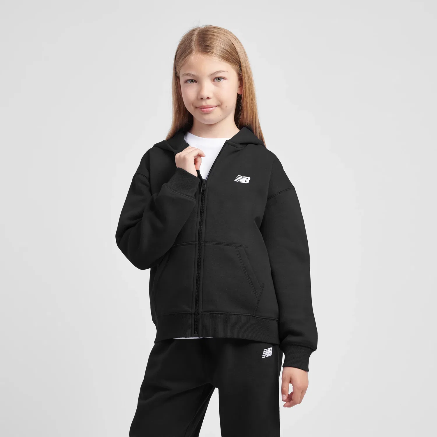 Детское худи на молнии с капюшоном с вышитым логотипом BB Small Logo New Balance, Black