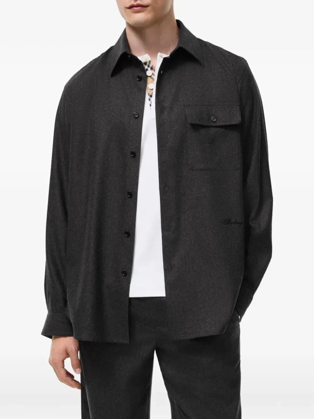 Шерстяная кашемировая рубашка-куртка BURBERRY, серый — фото 2