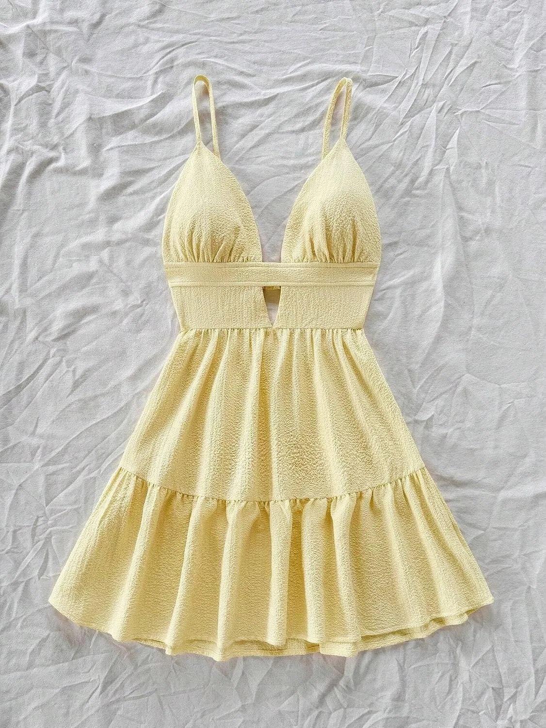 Женское повседневное платье-майка на бретелях без спинки Yellow, Yellow — фото 4