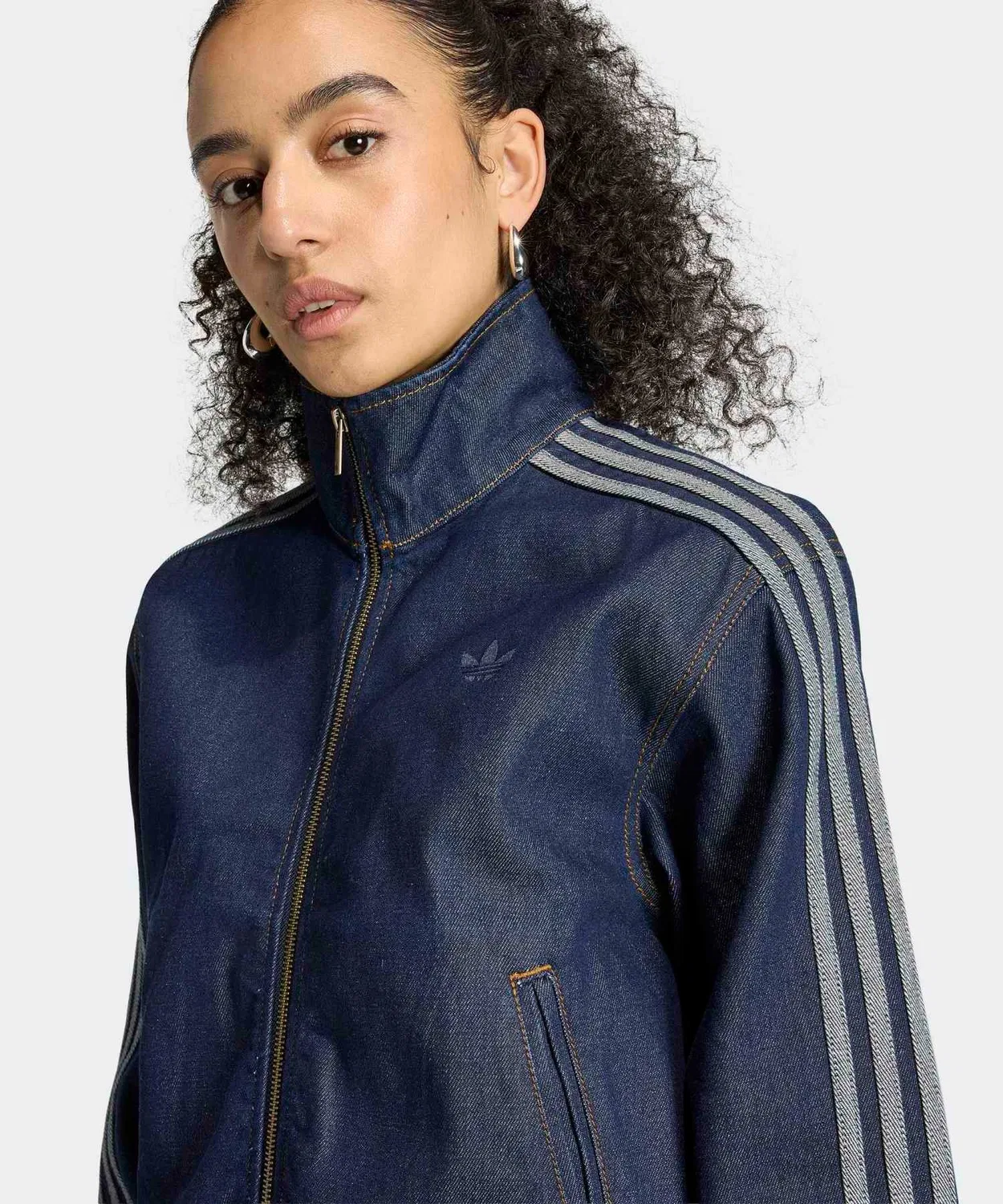 Женский джинсовый жакет с высоким воротником Firebird Tracktop Denim Adidas, Blue — фото 3