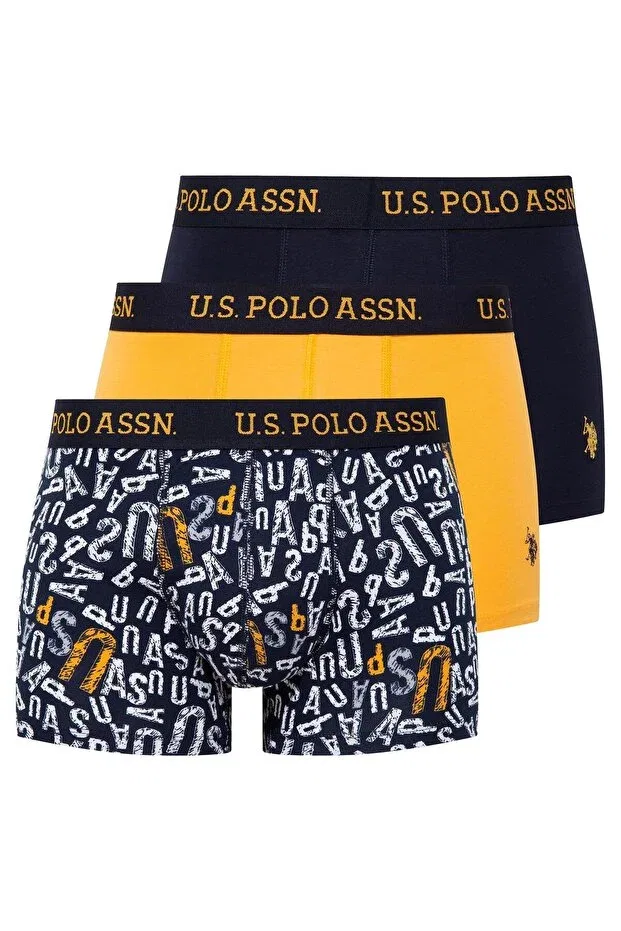 Мужские боксеры с принтом 3-комплект U.S. Polo Assn., Yellow - Printed - Navy Blue