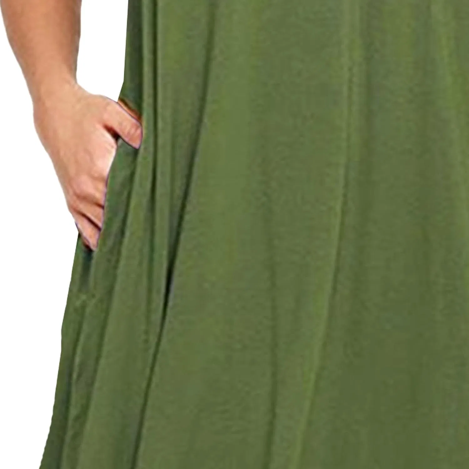 Женское летнее платье-футболка без рукавов с карманом, Military Green — фото 3