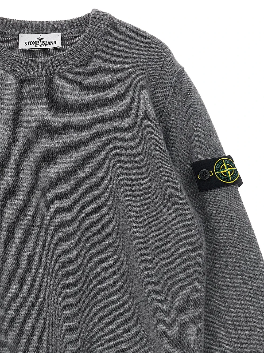 Свитер с логотипом-значком Stone Island Junior, серый — фото 3