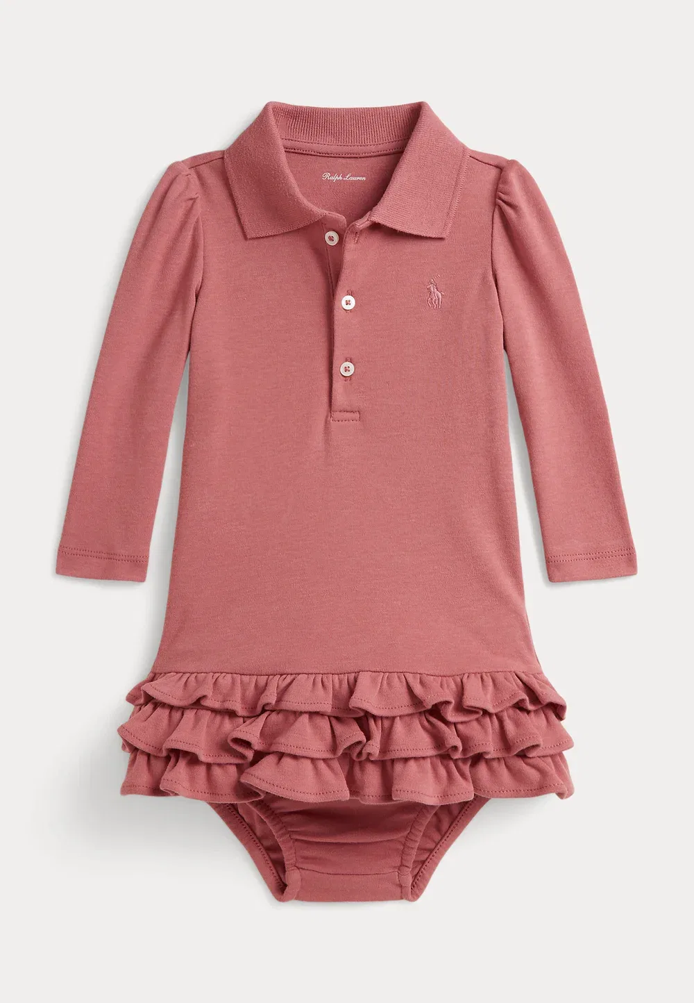 Платье-Поло из мягкого хлопка с оборками и панталоны - трикотажное платье Polo Ralph Lauren, Canvas Pink