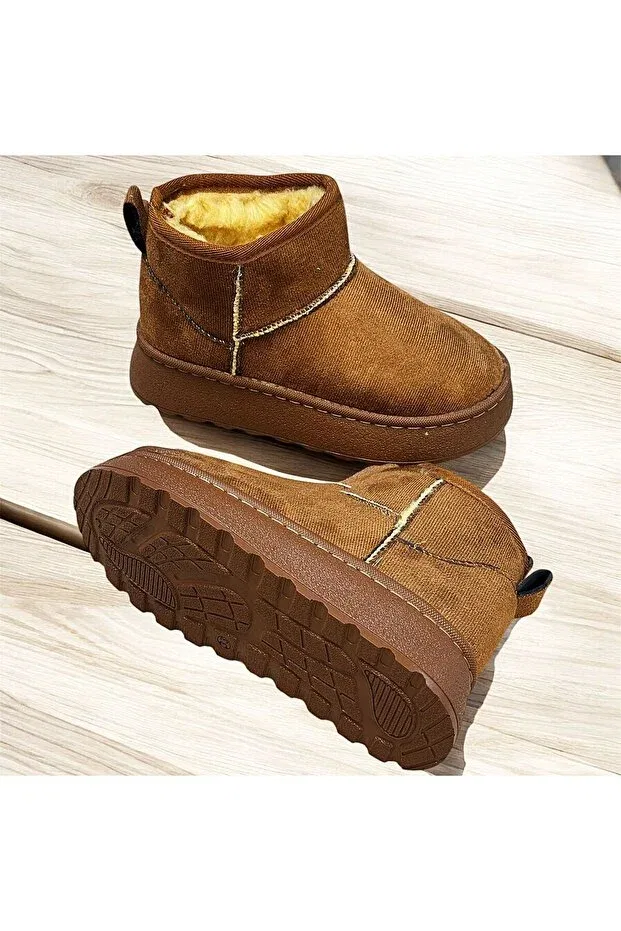 Детские ботинки для девочек на плоской подошве Hot Tutan Thick Sole Ug Model Short Boots Kafkaslar Ayakkabi, Taba — фото 4