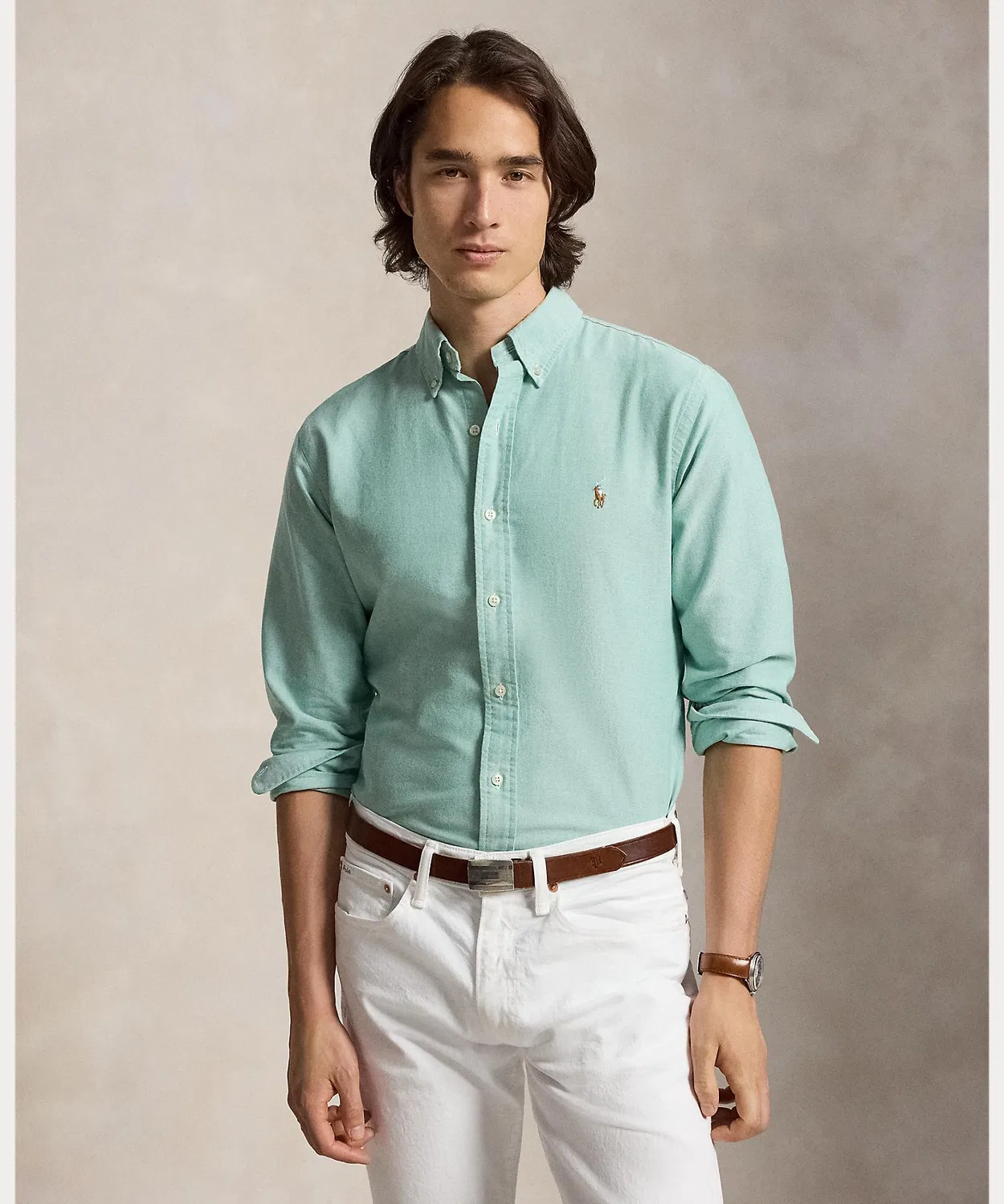 Мужская классическая рубашка с длинным рукавом однотонная POLO RALPH LAUREN, Зеленый