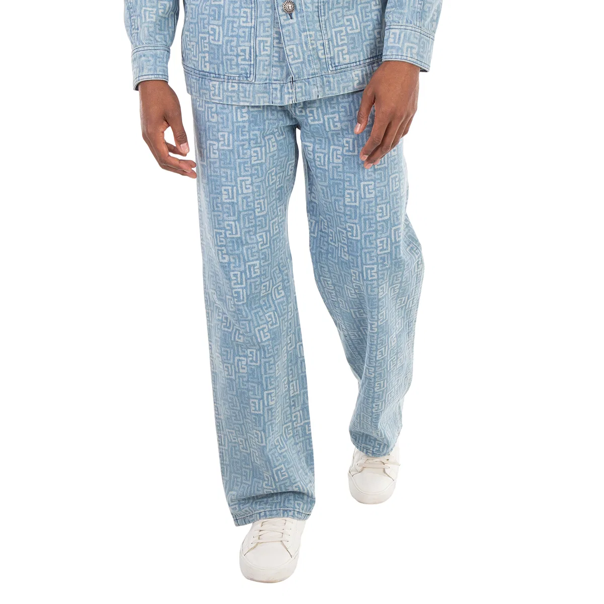 Джинсы Balmain 4G Monogram Cotton Denim Jeans, Bleu Jean