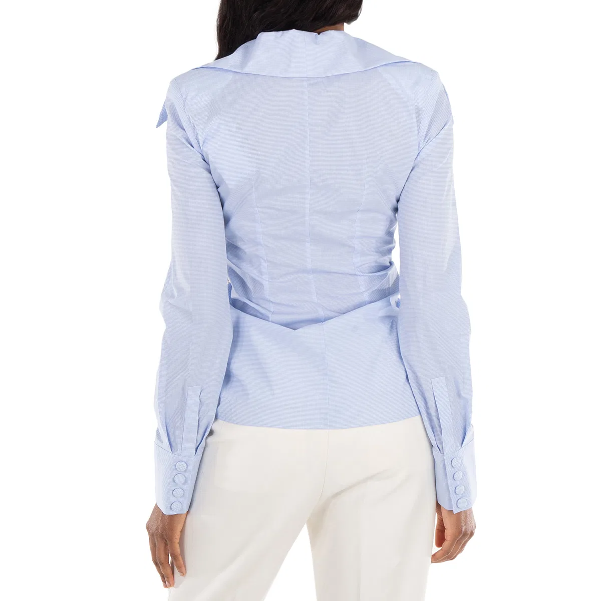 Рубашка из хлопка с принтом в клетку гингем Gingham-Check Pattern Cotton Shirt Balmain, Blue — фото 4