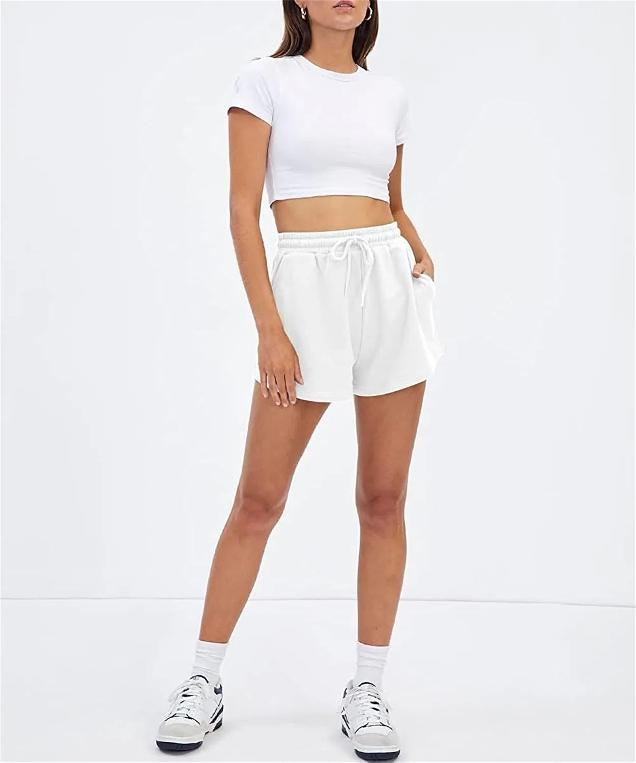 Женские спортивные шорты с высокой талией, карманами Generic, White — фото 2