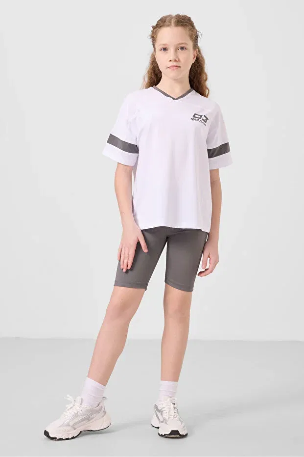 Детские леггинсы для девочек с поясом Tommy Life, White/Dark Gray — фото 4
