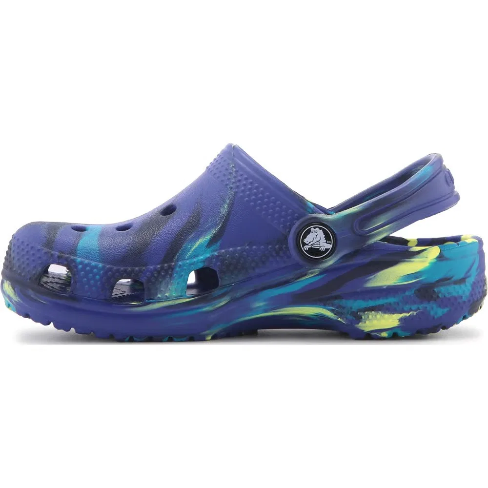 Детские классические сабо с мраморным рисунком Crocs, Navy/Teal Marble — фото 3