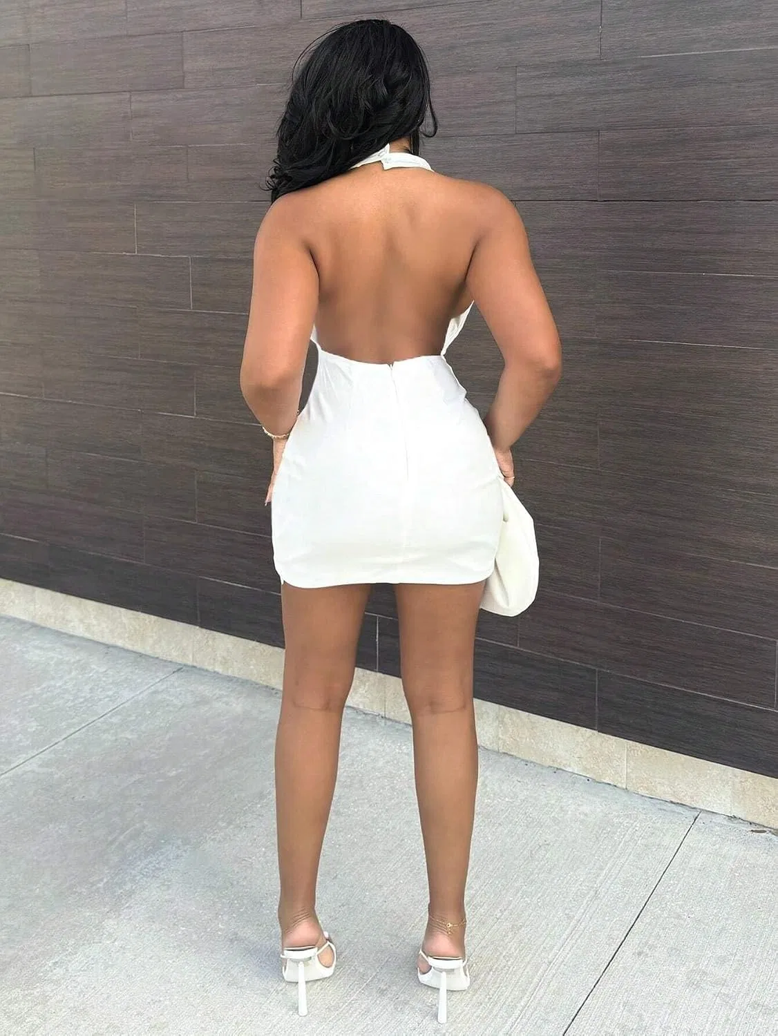 Женское облегающее платье с открытой спиной Bodycon, White — фото 3