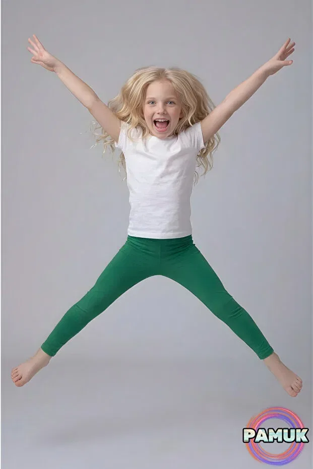 Детские леггинсы для девочек хлопковые Green kids' leggings - soft, flexible, comfortable cotton anti-sweat girls' leggings United Fabrics, Green — фото 3