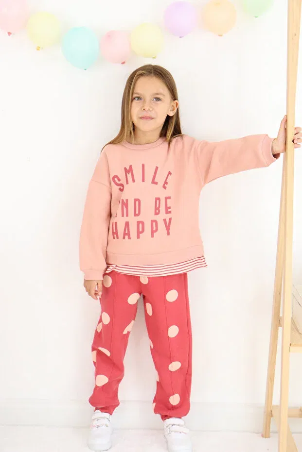 Детский комплект для девочек с принтом Smile and Happy Harika Kids, Dark Pink — фото 3