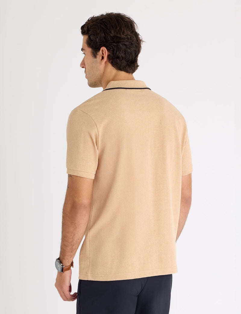 Мужская футболка-поло U.S. Polo Assn. Ottoman Knit Colorblock, бежевый/белый — фото 2