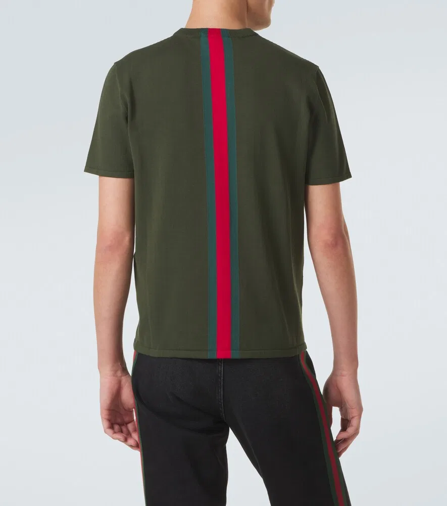 Футболка Gucci Web Stripe, вязаная, 100% хлопок, зеленый — фото 4