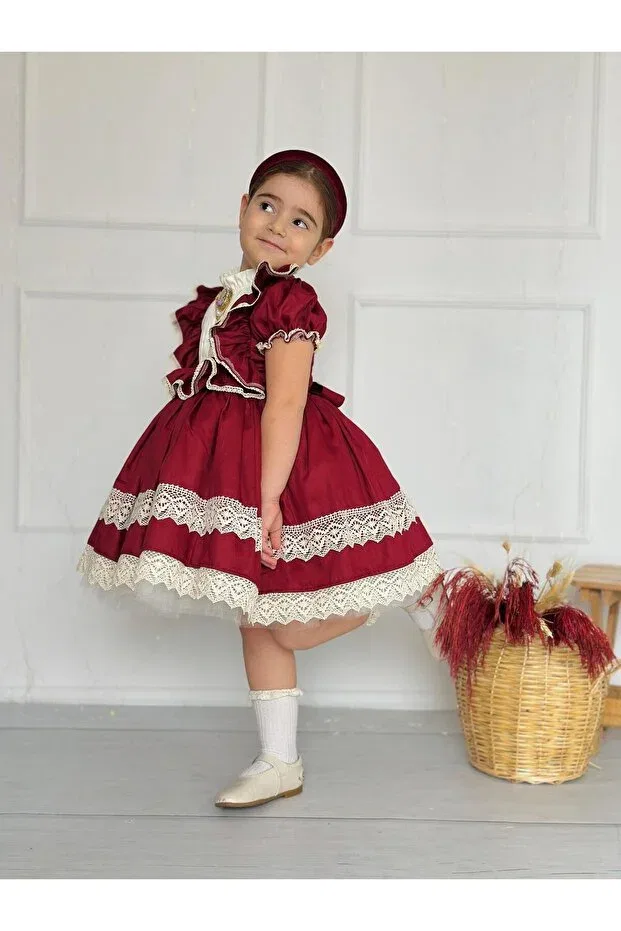 Детское платье для девочек кружевное Zebrina burgundy vintage baby girl dress Hly Karol Tasarım, Burgundy — фото 4