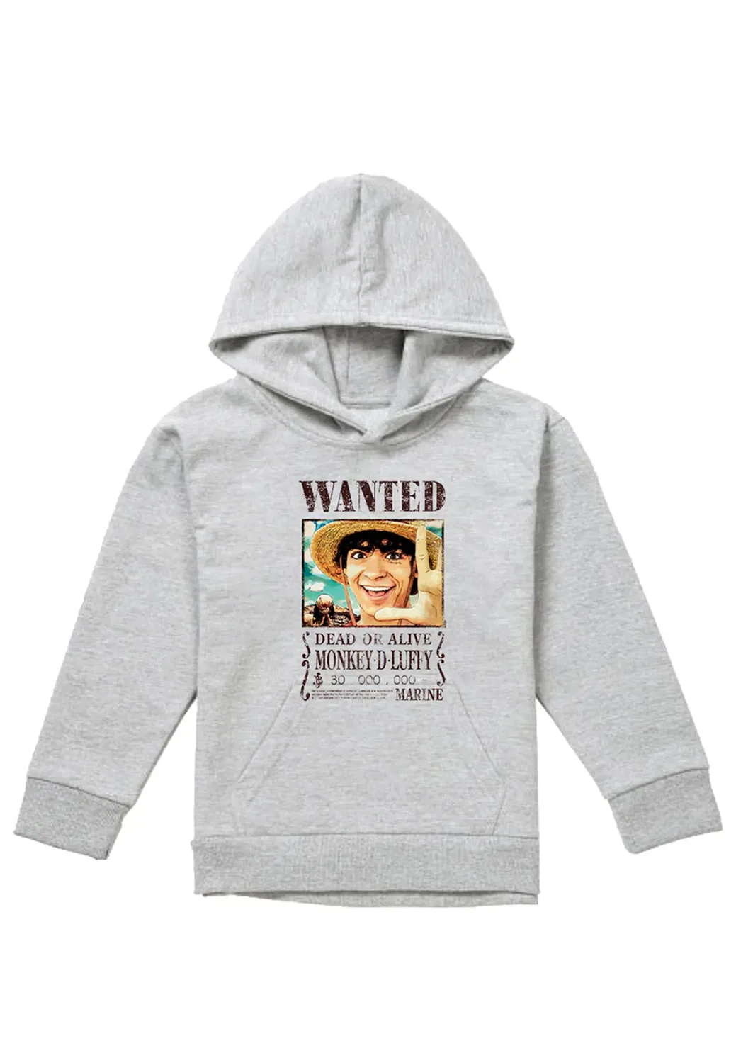 Детское худи с принтом Luffy Wanted Poster One Piece, Grey — фото 4