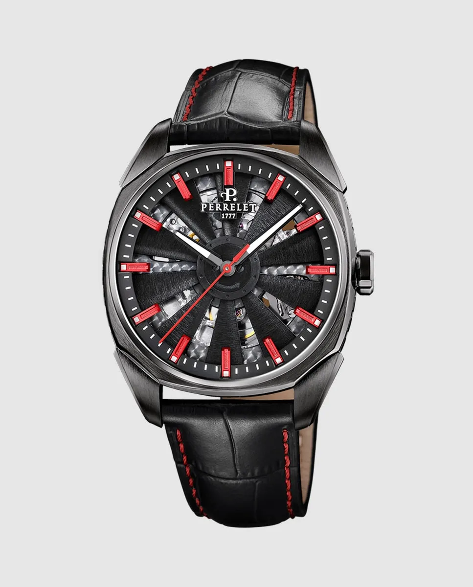 

A1062/3 Turbine Urban Skeleton мужские часы в черной коже Perrelet, черный