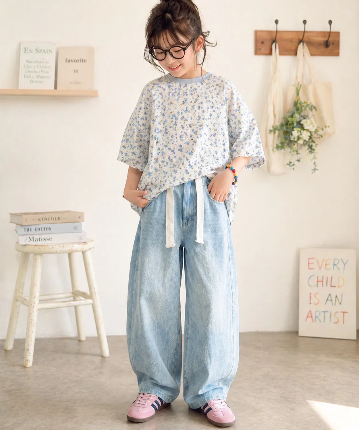 Детские джинсы с широким кроем и завязками, модель Curve Easy, classicalelf, One Wash — фото 3