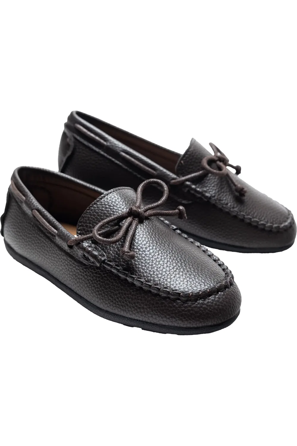 Детские туфли лоферы кожаные Moccasin Loafers Moustache, коричневый