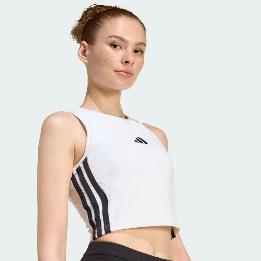 Спортивный топ с наполнителем Essentials 3-Stripes Padded Tank adidas, Черный — фото 4