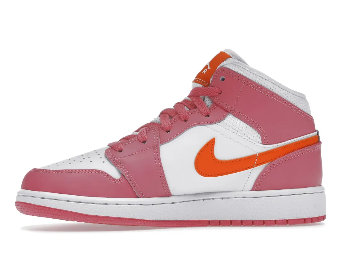 Детские кроссовки с перфорацией Jordan 1 Mid Jordan, Pinksicle Safety Orange White — фото 3