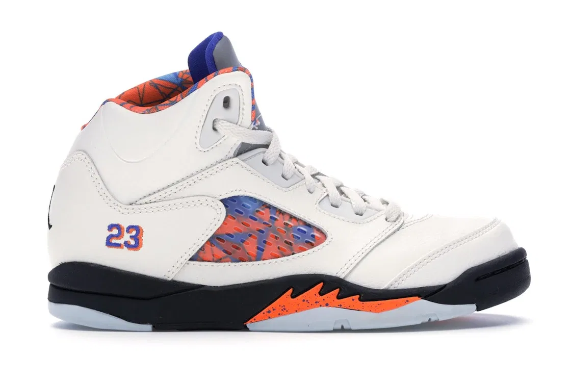 Детские кроссовки с длинным язычком Jordan 5 Retro International Flight Jordan, Sail/Racer Blue-Cone-Black