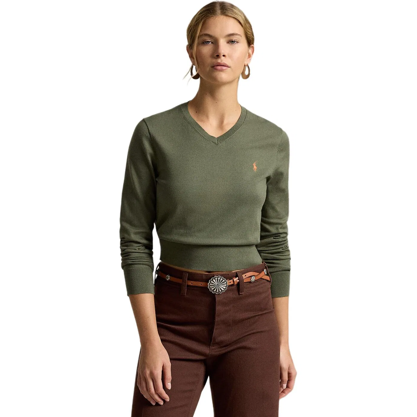 Женский свитер с V-образным вырезом Dark Olive Green Polo Ralph Lauren — фото 4