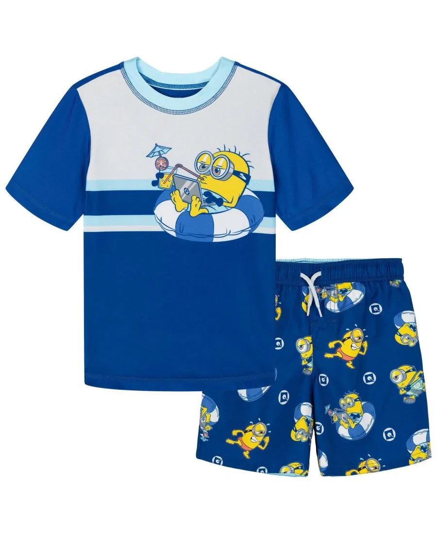 Комплект плавательной одежды для мальчиков с рашгардом и плавками Minions, Navy Light Blue