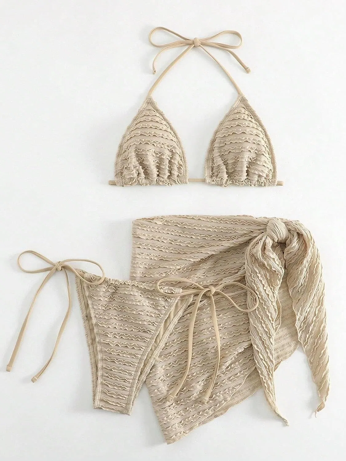 Женский купальный костюм с завязками 3-piece set, Khaki — фото 3