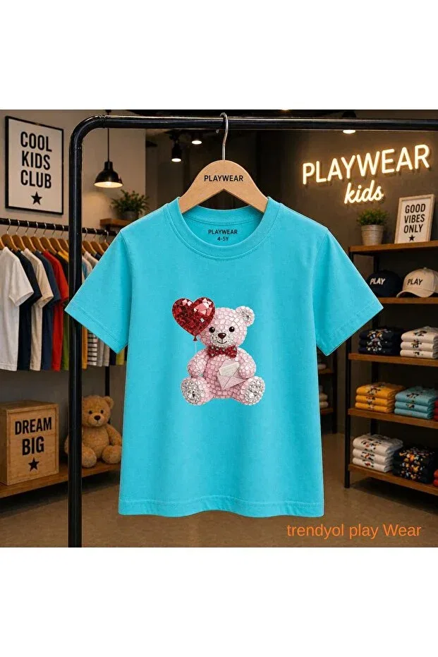 Детская футболка с принтом Glass Stone Bear Playwear, Turquoise