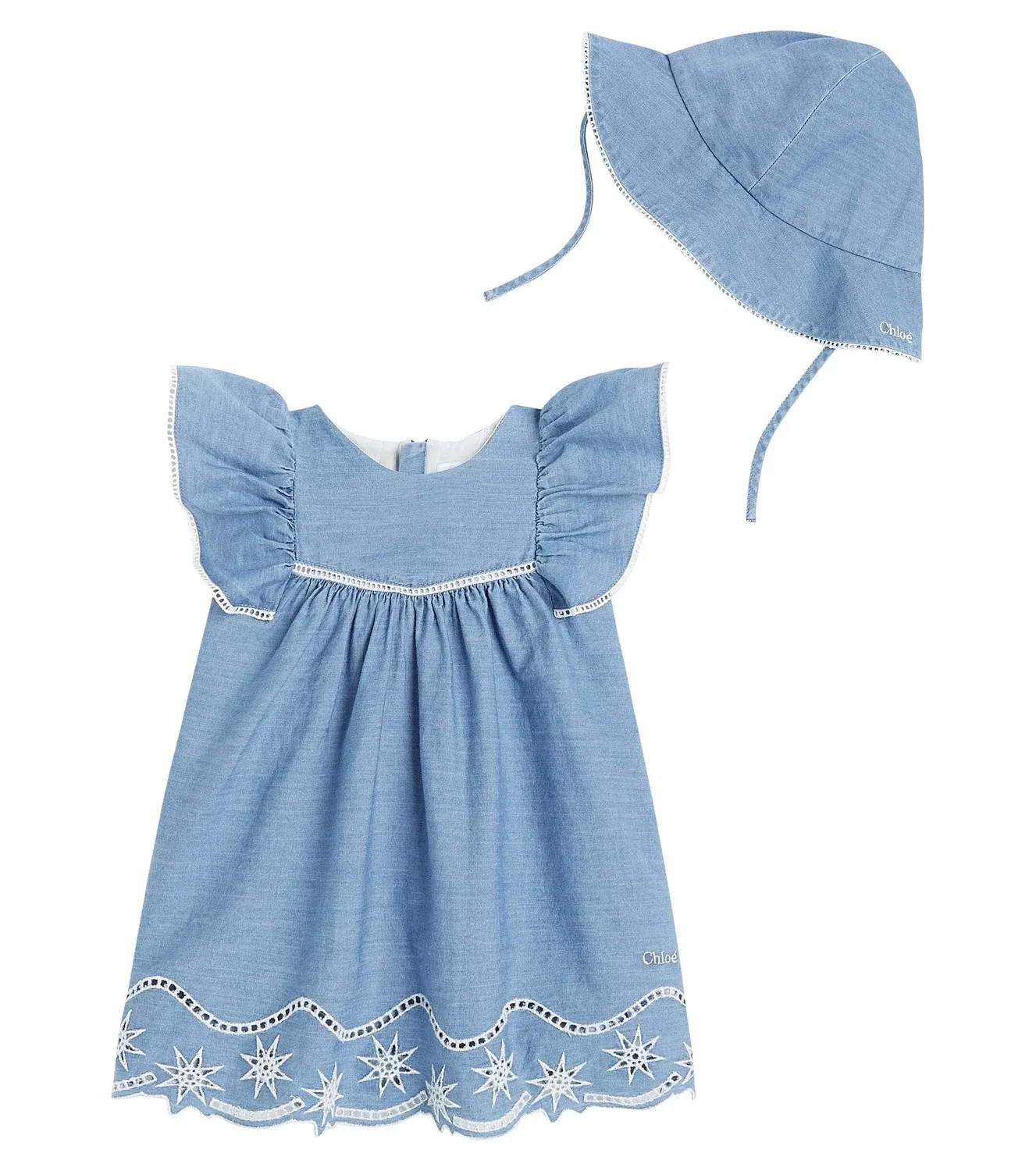 Комплект из платья и шляпы джинсовый Chloé Kids, синий