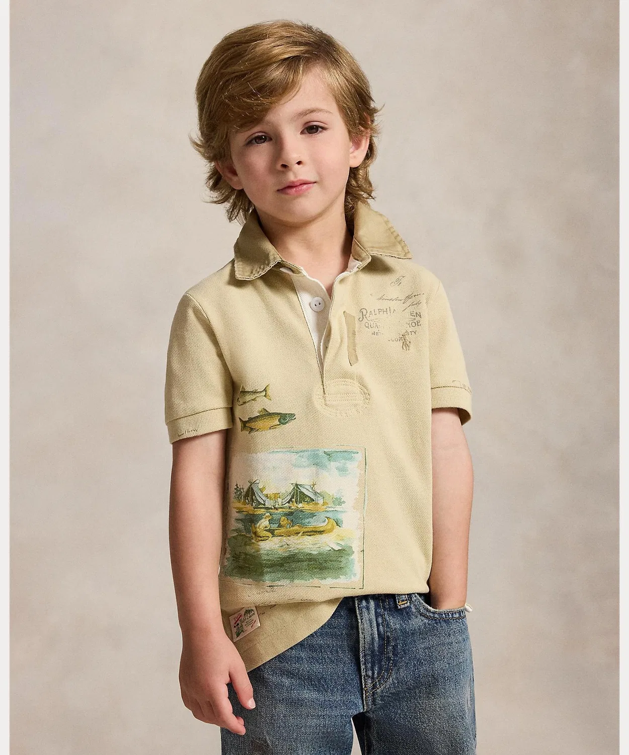 Детская футболка с принтом Rugby Shirt POLO RALPH LAUREN CHILDRENSWEAR, Natural
