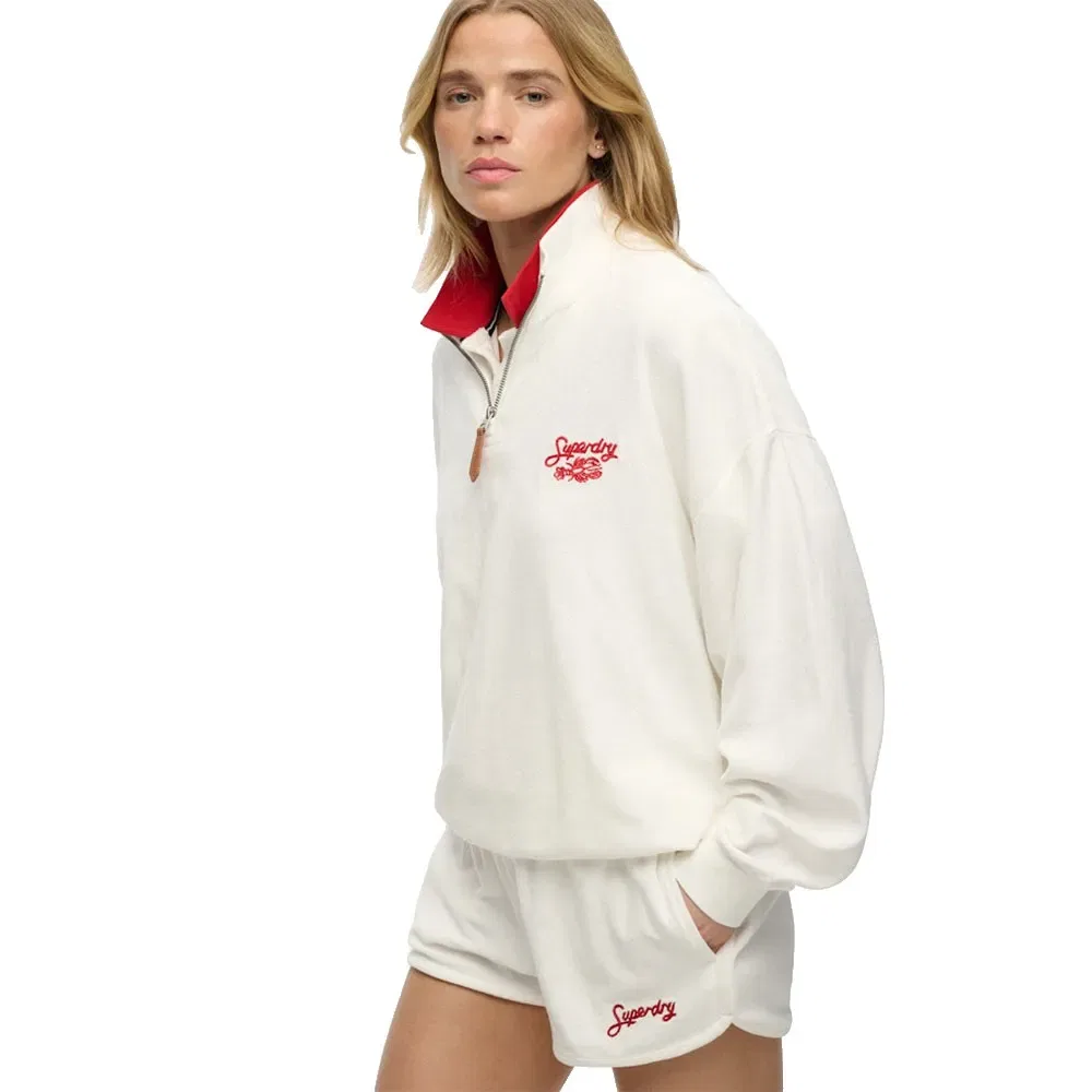 Худи на молнии Superdry Heritage Terry half zip, бежевый — фото 4