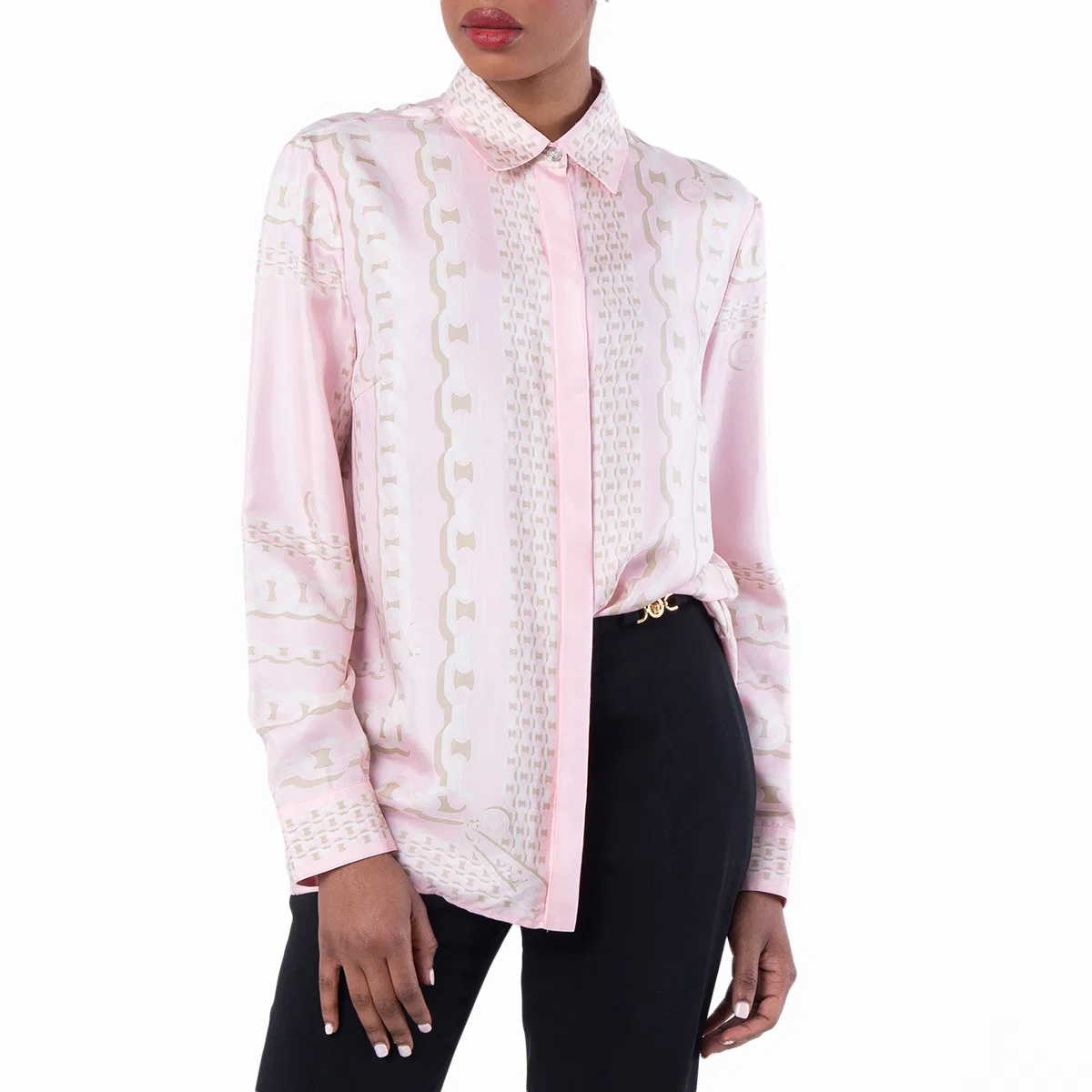 Шелковая рубашка с принтом Classic Treasure Versace, 95Pastel Pink/Milk