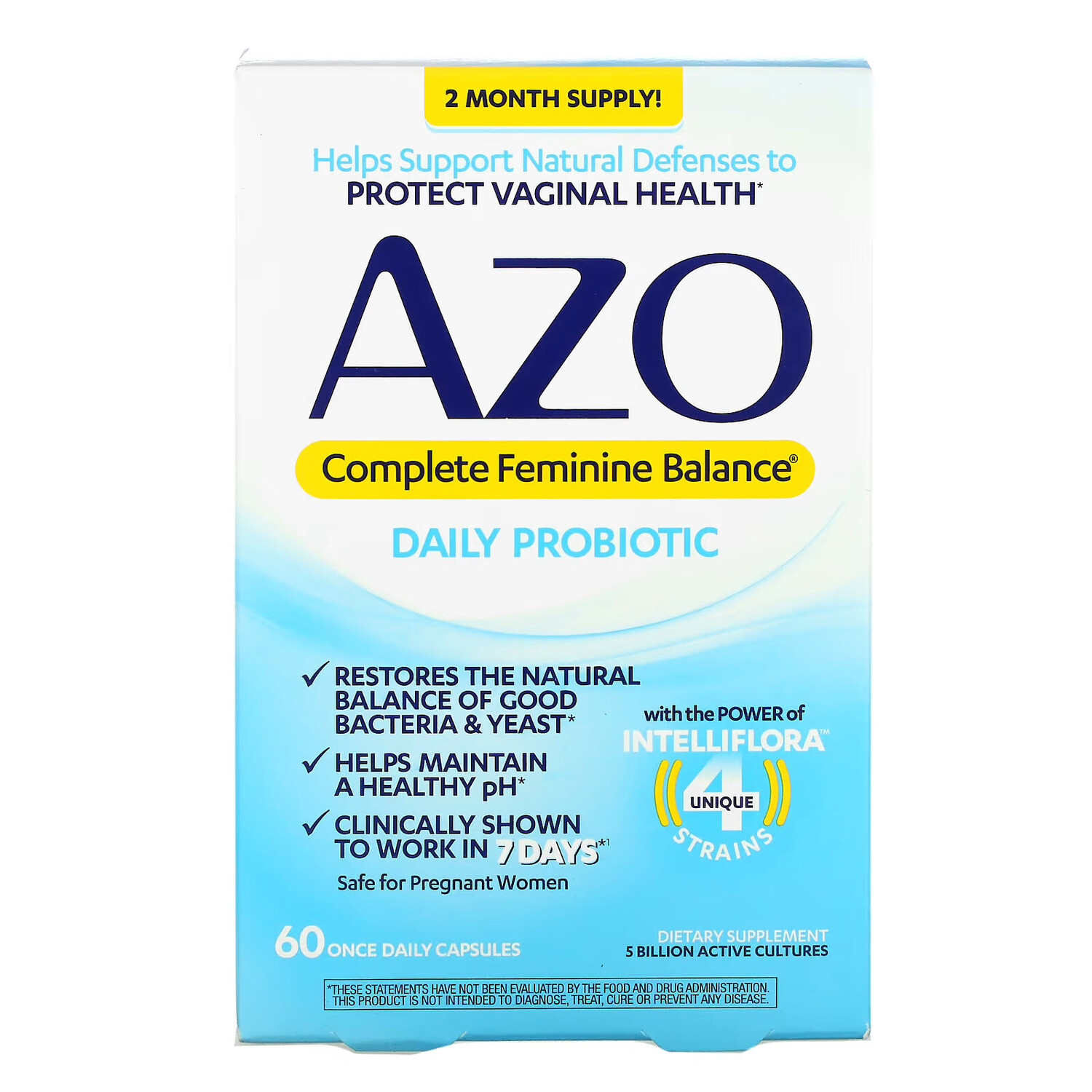 

Azo, Complete Feminine Balance, пробиотик для ежедневного приема, 5 млрд активных культур, 60 капсул для приема один раз в день