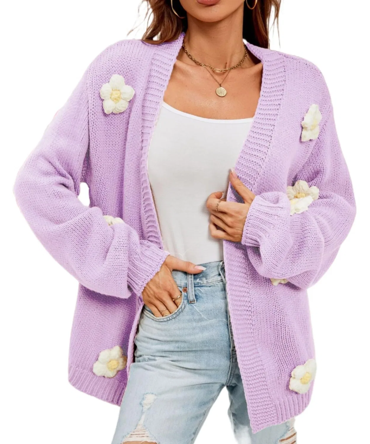Женский кардиган с цветочным принтом, укороченный, с открытым передом, Vintage Preppy Aesthetic, purple